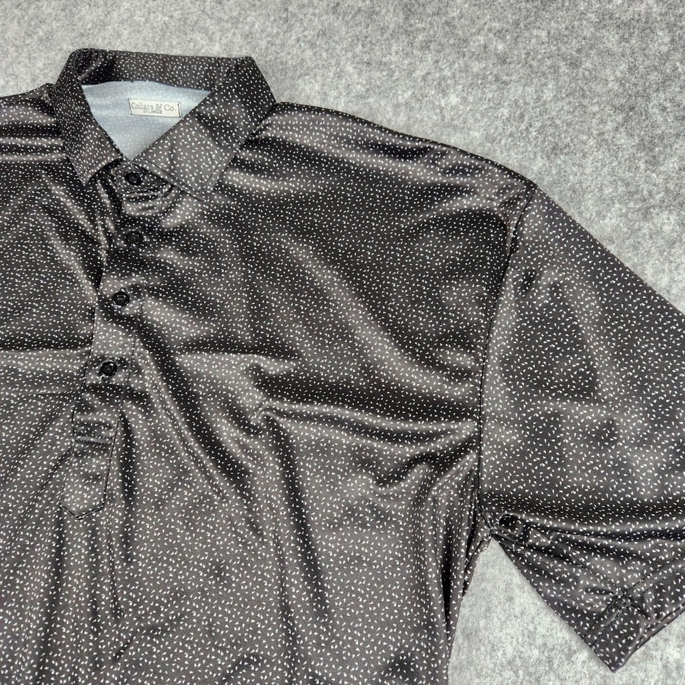 Collars Co Dress Collar Polo Shirt Men 2XL Black Micro Check Speckle Preppy Golf